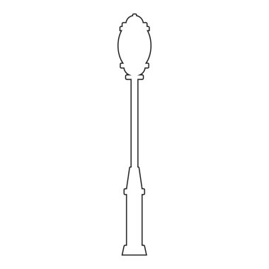 Beyaz arka planda izole edilmiş sokak lambası silueti. Klasik sokak lambaları. Manzara inşaatı için elementler. Herhangi bir tasarım için vektör illüstrasyonu.