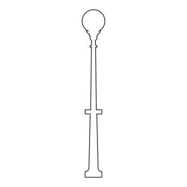 Beyaz arka planda izole edilmiş sokak lambası silueti. Klasik sokak lambaları. Manzara inşaatı için elementler. Herhangi bir tasarım için vektör illüstrasyonu.