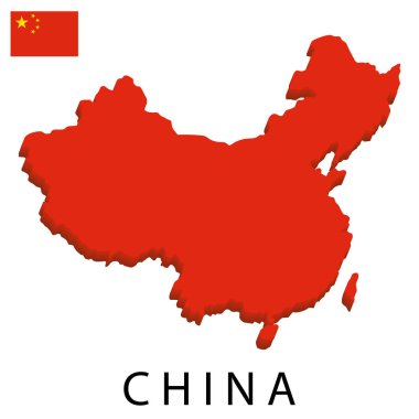 China map isolated on white background. Map with shadow. Vector illustration for any design.