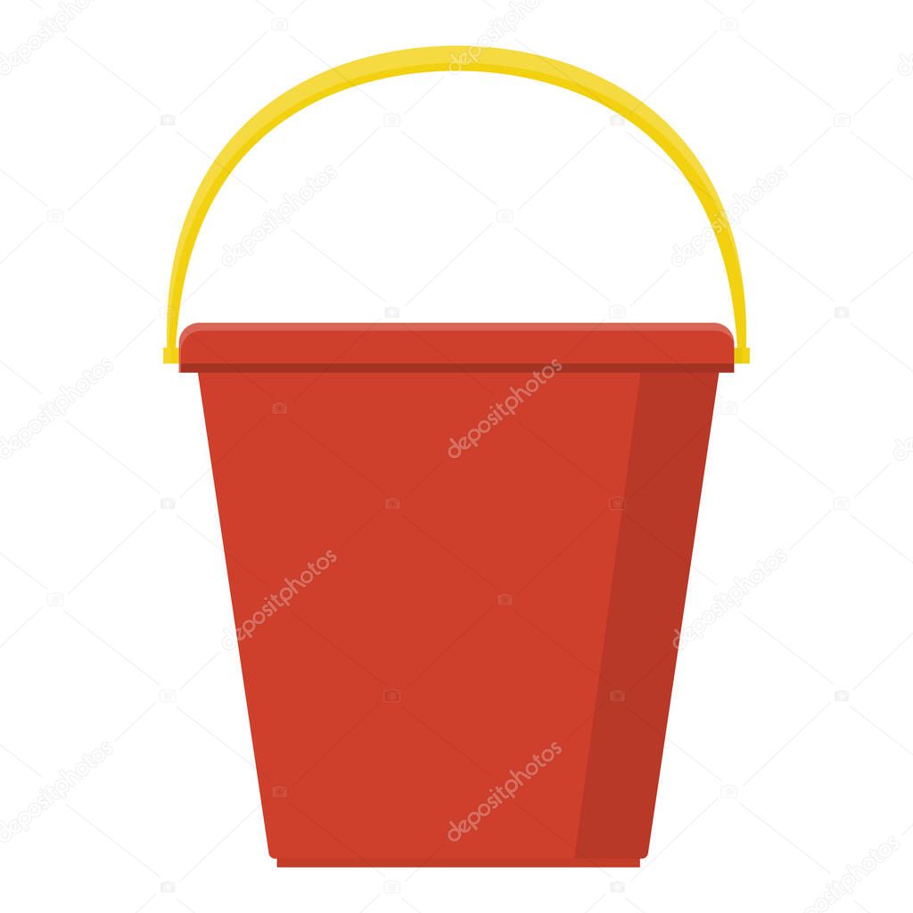Plastic red bucket empty or with water for gardening home isolated on white background. Cartoon style. Vector illustration for any design.