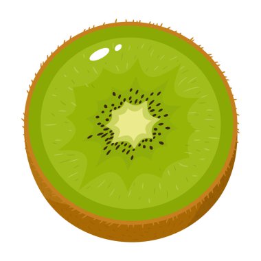 Beyaz arka planda izole edilmiş taze kivi meyvesi. Sağlıklı yaşam için yaz meyveleri. Organik meyve. Çizgi film tarzı. Herhangi bir tasarım için vektör illüstrasyonu.