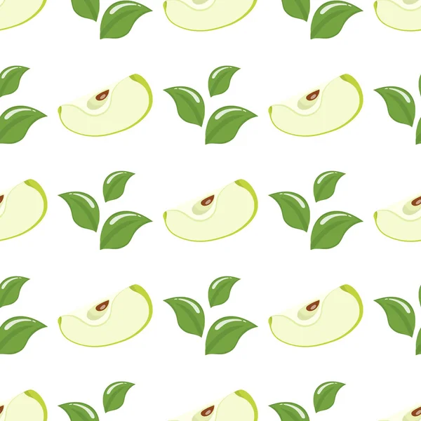 Nahtloses Muster Mit Grünen Äpfeln Und Blättern Auf Weißem Hintergrund — Stockvektor