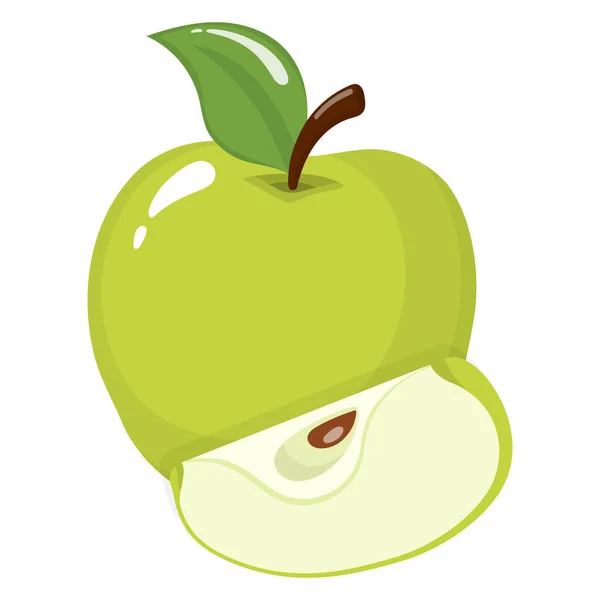 Fresh Whole Slice Green Apple Isolated White Background Organic Fruit — Stock Vector