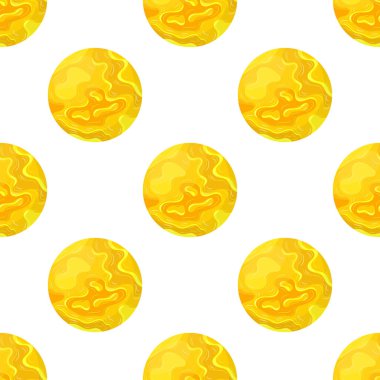 Beyaz zemin üzerinde güneş yıldızı gezegeni olan kusursuz bir desen. Güneş sistemi. Herhangi bir tasarım için çizgi film biçimi vektör çizimi.