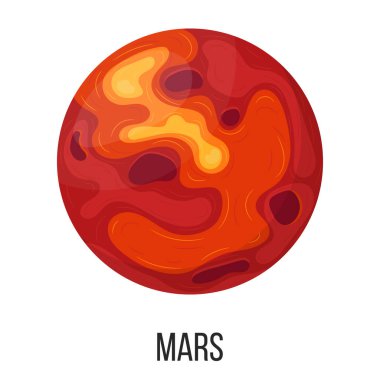 Mars gezegeni beyaz arka planda izole edilmiş. Güneş sistemi gezegeni. Herhangi bir tasarım için çizgi film biçimi vektör çizimi.