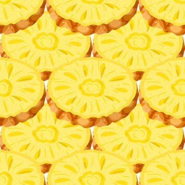 Taze kesilmiş halkalı kusursuz desen beyaz arka planda ananas meyvesi. Sağlıklı yaşam için yaz meyveleri. Organik meyve. Çizgi film tarzı. Herhangi bir tasarım için vektör illüstrasyonu.