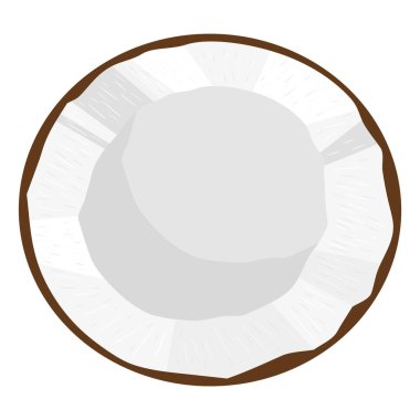 Çizgi film, beyaz arka planda izole edilmiş kahverengi, egzotik, yarım hindistan cevizi içeriyor. Sağlıklı yaşam için yaz meyveleri. Organik meyve. Çizgi film tarzı. Herhangi bir tasarım için vektör illüstrasyonu.