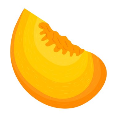 Çizgi film, beyaz arka planda izole edilmiş egzotik şeftali dilimi. Sağlıklı yaşam için yaz meyveleri. Organik meyve. Çizgi film tarzı. Herhangi bir tasarım için vektör illüstrasyonu.