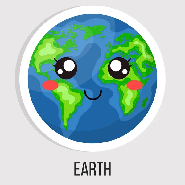Cartoon Planète Terre Mignon Isolé Sur Fond Blanc Planète Système — Image vectorielle