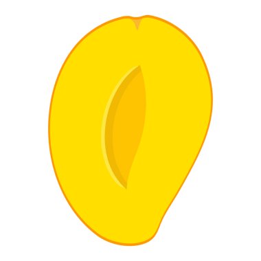 Beyaz arka planda izole edilmiş taze, egzotik yarım mango. Sağlıklı yaşam için yaz meyveleri. Organik meyve. Çizgi film tarzı. Herhangi bir tasarım için vektör illüstrasyonu.