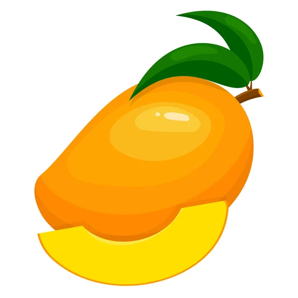 Fresco Brillante Exótico Entero Rodajas Mango Aislado Sobre Fondo Blanco — Vector de stock