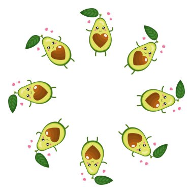 Sevimli çizgi film karakteri avokado 'nun çelengi beyaz arka planda izole edilmiş. Herhangi bir tasarım için vektör illüstrasyonu.