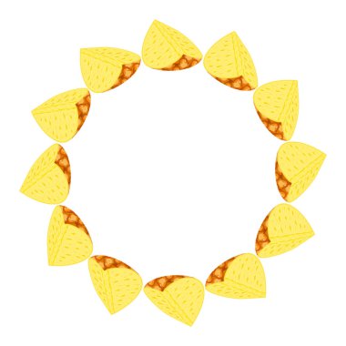 Kesik ananasın çelengi ve mesaj için yer var. Karikatür organik tatlı yiyecekler. Sağlıklı yaşam için yaz meyveleri. Herhangi bir tasarım için vektör illüstrasyonu.