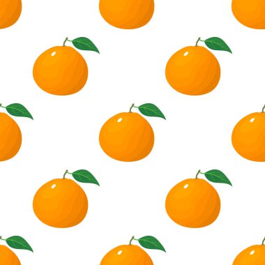 Taze, parlak egzotik mandalina ya da beyaz arka planda izole edilmiş mandalina deseni. Sağlıklı yaşam için yaz meyveleri. Organik meyve. Herhangi bir tasarım için vektör illüstrasyonu.