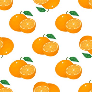 Tertemiz, parlak, egzotik, yarım mandalina ve beyaz arka planda izole edilmiş mandalina deseni. Sağlıklı yaşam için yaz meyveleri. Organik meyve. Herhangi bir tasarım için vektör illüstrasyonu.