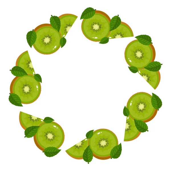 绿色猕猴桃的花香 带有文字的空间 卡通有机甜食 夏天水果促进健康的生活方式 任何设计的矢量说明 — 图库矢量图片