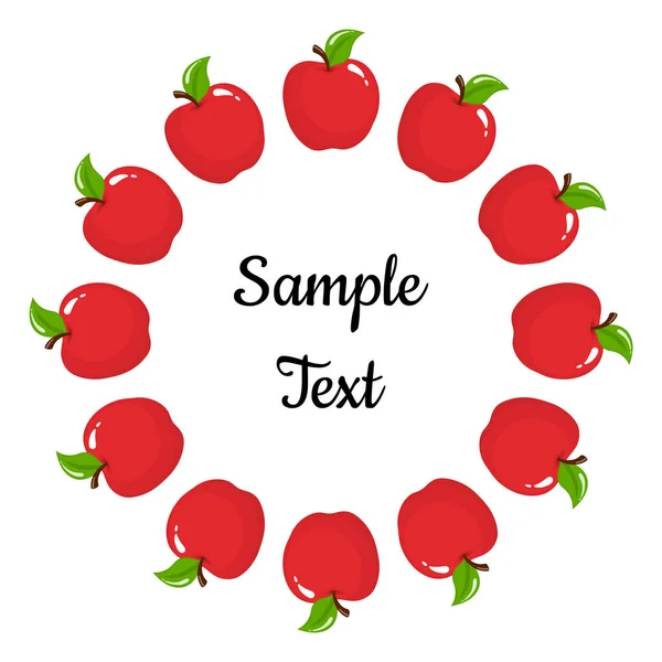 Věnec Červeného Jablečného Ovoce Prostorem Pro Text Kreslené Organické Sladké — Stockový vektor