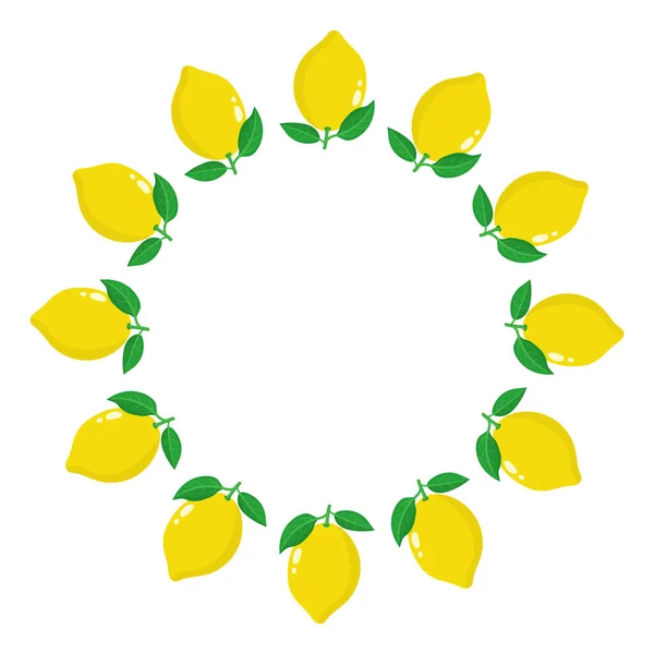 Kranz Aus Gelben Zitronenfrüchten Mit Platz Für Text Cartoon Bio — Stockvektor