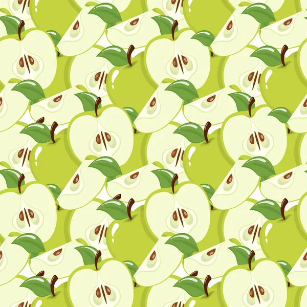 Nahtloses Muster Mit Grünen Äpfeln Auf Weißem Hintergrund Bio Obst — Stockvektor