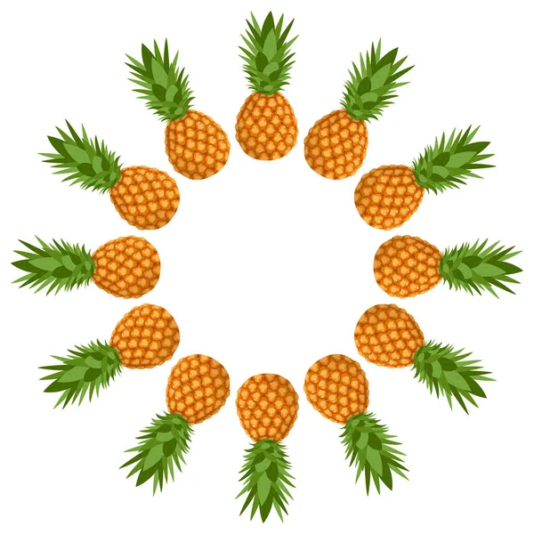 Wreath Whole Pineapple Space Text Cartoon Organic Sweet Food Summer — Stock Vector