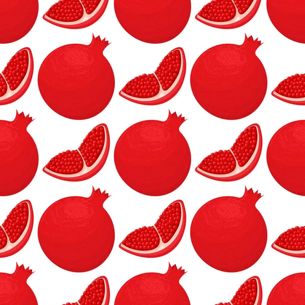 Seamless Pattern Fresh Bright Exotic Whole Chunk Pomegranate Leaves White — Stock Vector
