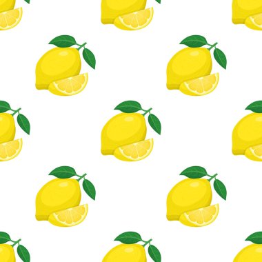 Tertemiz, parlak egzotik bir bütün ve beyaz arka planda dilimlenmiş limon meyvesi. Sağlıklı yaşam için yaz meyveleri. Organik meyve. Çizgi film tarzı. Herhangi bir tasarım için vektör illüstrasyonu.