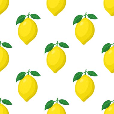 Kusursuz desenli, beyaz arka planda taze, egzotik limon meyvesi. Sağlıklı yaşam için yaz meyveleri. Organik meyve. Çizgi film tarzı. Herhangi bir tasarım için vektör illüstrasyonu.