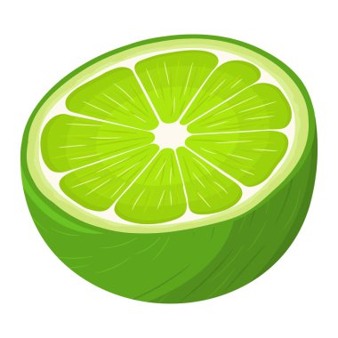 Beyaz arka planda izole edilmiş taze parlak egzotik yarım limon meyvesi. Sağlıklı yaşam için yaz meyveleri. Organik meyve. Çizgi film tarzı. Herhangi bir tasarım için vektör illüstrasyonu.