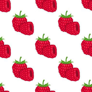 Beyaz arka planda parlak egzotik bir ahududu deseni var. Sağlıklı yaşam için yaz meyveleri. Organik meyve. Çizgi film tarzı. Herhangi bir tasarım için vektör illüstrasyonu.