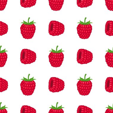 Beyaz arka planda parlak egzotik bir ahududu deseni var. Sağlıklı yaşam için yaz meyveleri. Organik meyve. Çizgi film tarzı. Herhangi bir tasarım için vektör illüstrasyonu.