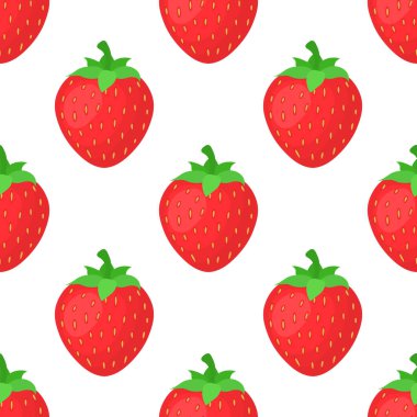 Kusursuz desenli, beyaz arka planda taze, egzotik çilekler. Sağlıklı yaşam için yaz meyveleri. Organik meyve. Çizgi film tarzı. Herhangi bir tasarım için vektör illüstrasyonu.