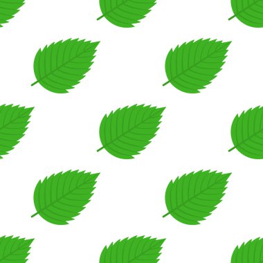 Dekoratif yeşil çilek yapraklı kusursuz desen beyaz arka planda. Herhangi bir tasarım için vektör illüstrasyonu.