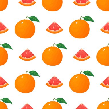 Tertemiz, parlak egzotik bir bütün ve beyaz arka planda izole edilmiş greyfurt dilimi. Sağlıklı yaşam için yaz meyveleri. Organik meyve. Herhangi bir tasarım için vektör illüstrasyonu.