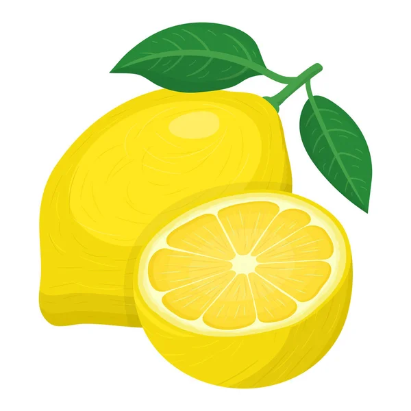 新鮮な明るいエキゾチックな全体と白の背景に隔離された半分のレモンフルーツ 健康的なライフスタイルのための夏の果物 有機果実 漫画風 任意のデザインのベクトルイラスト — ストックベクタ