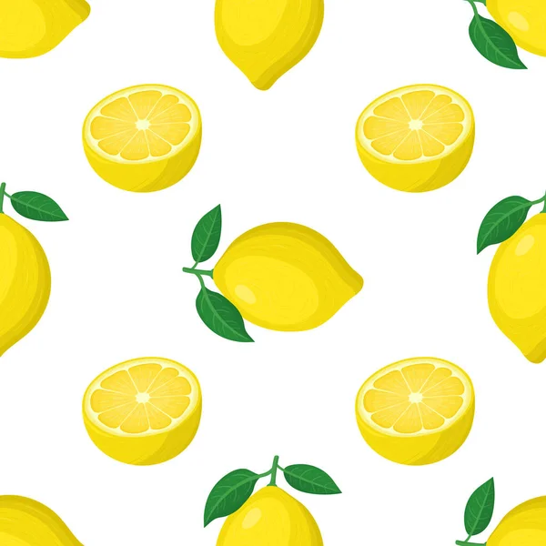 Nahtloses Muster Mit Frischen Hellen Exotischen Voll Und Halben Zitronenfrüchten — Stockvektor