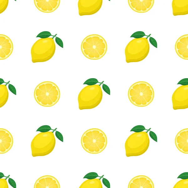 无缝隙花纹 色泽鲜亮 全柠檬半柠檬 色泽洁白 夏天水果促进健康的生活方式 有机水果 卡通风格 任何设计的矢量说明 — 图库矢量图片