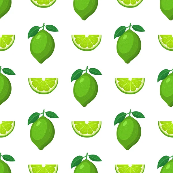 Seamless Pattern Fresh Bright Exotic Whole Cut Slice Lime Fruit — Stock Vector