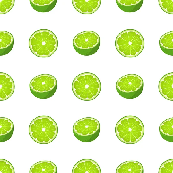 Naadloos Patroon Met Frisse Heldere Exotische Helft Snijd Schijfjes Limoenfruit — Stockvector