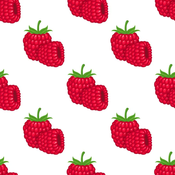 Seamless Pattern Fresh Bright Exotic Whole Raspberry White Background Summer — Stock Vector