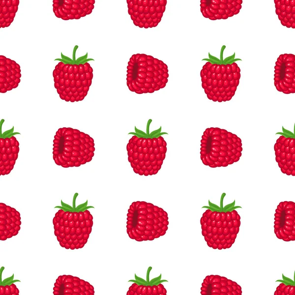 Seamless Pattern Fresh Bright Exotic Whole Raspberry White Background Summer — Stock Vector