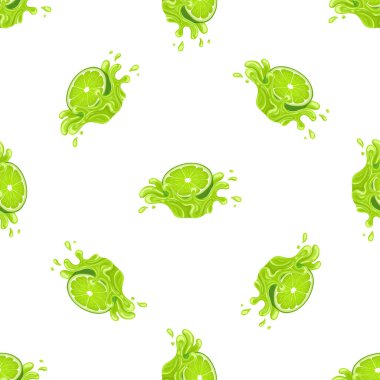 Beyaz arka planda izole edilmiş taze limon suyu sıçraması olan kusursuz bir desen. Yaz meyve suyu. Çizgi film tarzı. Herhangi bir tasarım için vektör illüstrasyonu.