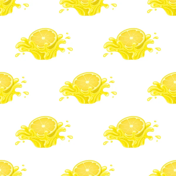 Motif Sans Couture Avec Éclaboussure Fraîche Brillante Jus Citron Isolé — Image vectorielle