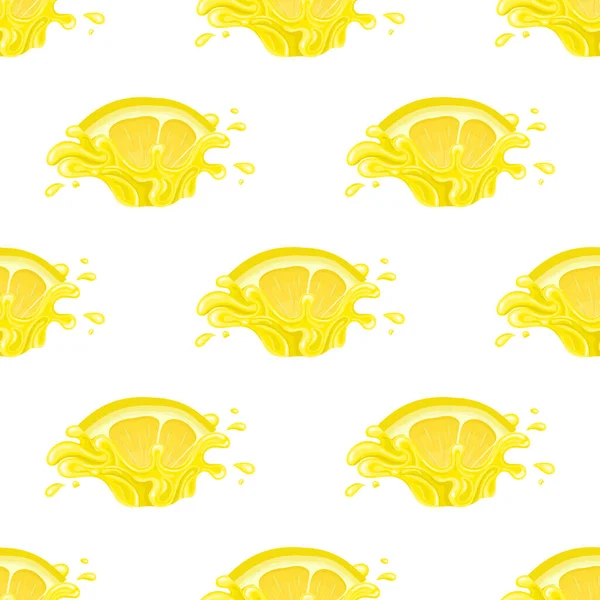 Motif Sans Couture Avec Éclaboussure Fraîche Brillante Jus Citron Isolé — Image vectorielle