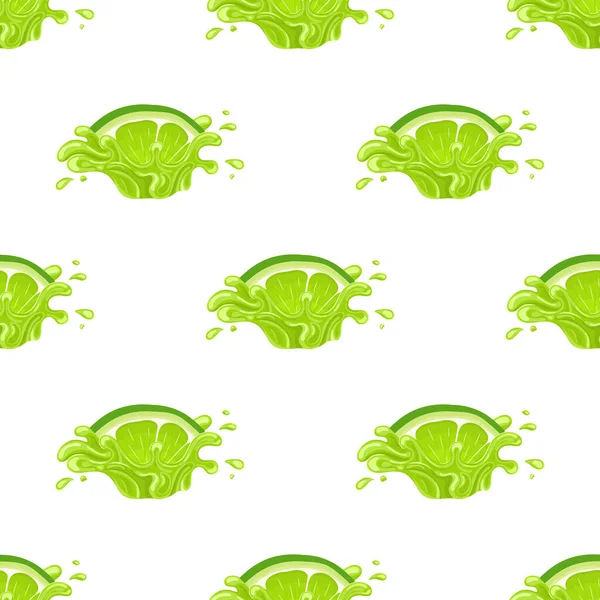 Beyaz arka planda izole edilmiş taze limon suyu sıçraması olan kusursuz bir desen. Yaz meyve suyu. Çizgi film tarzı. Herhangi bir tasarım için vektör illüstrasyonu.