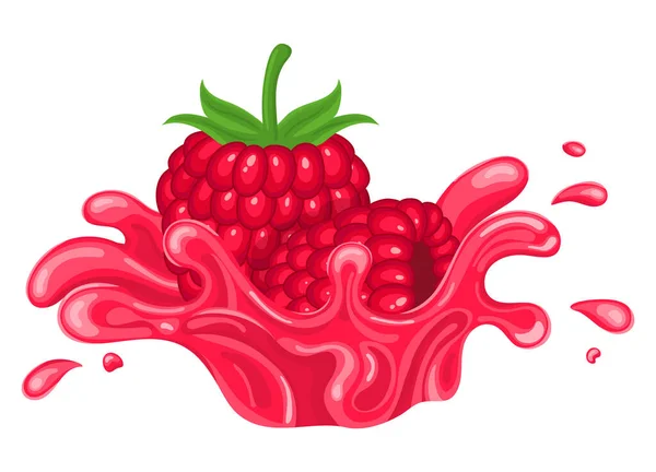 Fresh Bright Raspberry Juice Splash Burst Isolated White Background Summer — Stock Vector