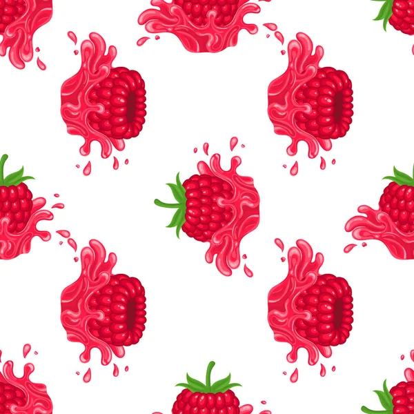 Seamless Pattern Fresh Bright Raspberry Juice Splash Burst Isolated White — Stock Vector