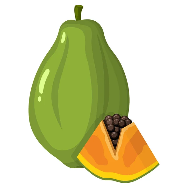 Fresco Brillante Exótico Entero Cortar Fruta Papaya Rebanada Aislado Sobre — Vector de stock