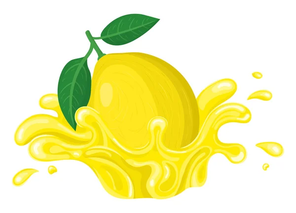 Fresh Bright Lemon Juice Splash Burst Isolated White Background Summer — Stock Vector