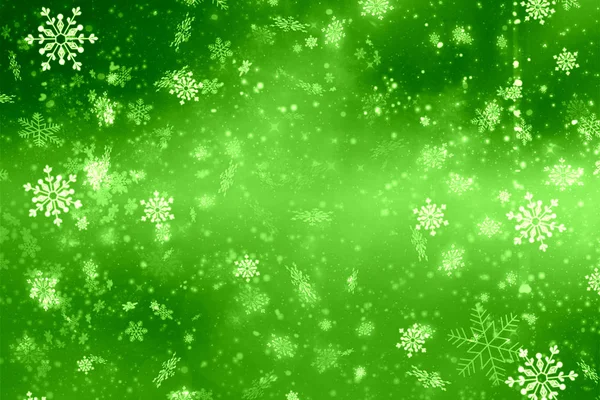 Zielone Tło Świąteczne Święta Dekoracja Świąteczna Płatkami Śniegu Zielonym Tle — Zdjęcie stockowe