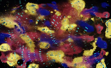 Altın yatay soyut resim karışımı grunge sıçratır